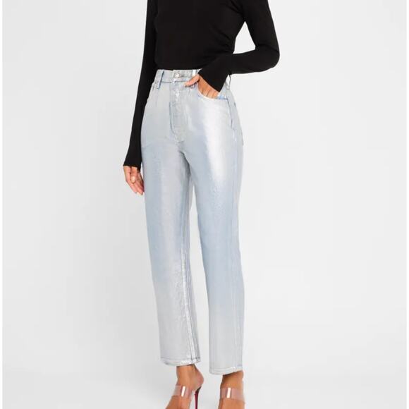 $398 Veronica Beard Daniela Straight Leg Ankle High Rise Metallic Jeans Sz 25 - Picture 1 of 15